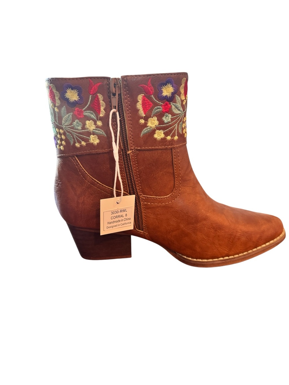 NWT J. Adams Corral Brown Floral Embroidered Ankle Boots - Picture 3 of 13